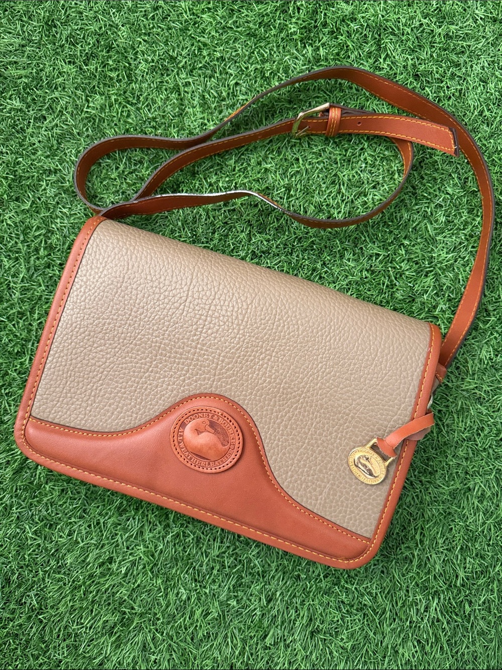 Dooney & Bourke Tan and Brown Pebbled Leather Crossbody
